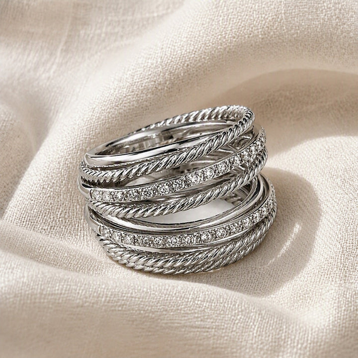 Stacked Zirconium Cross Ring