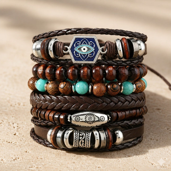 Ensemble de Bracelets Superposés en Cuir