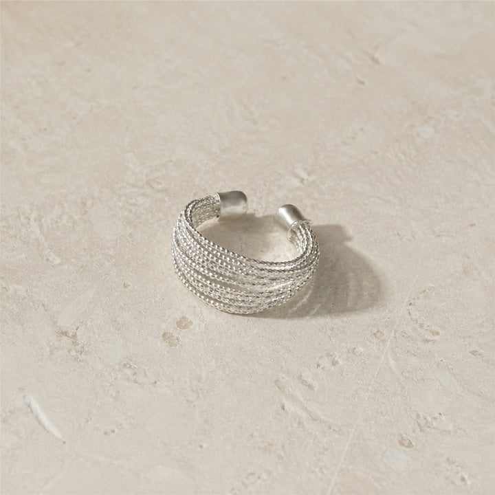 Bague Ouverte en Argent avec Corde Superposée