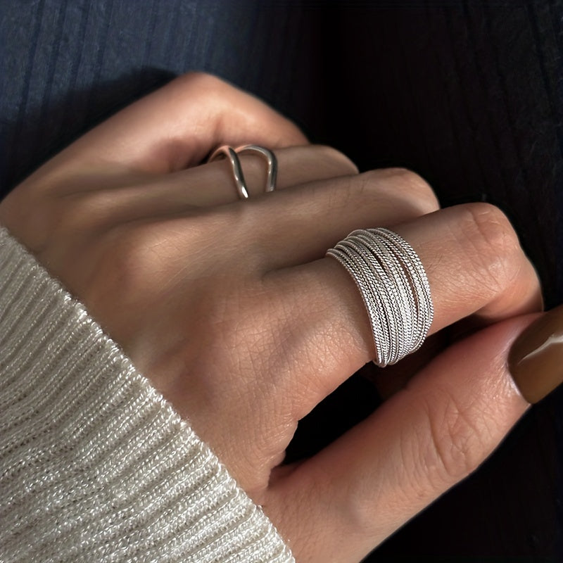 Bague Ouverte en Argent avec Corde Superposée