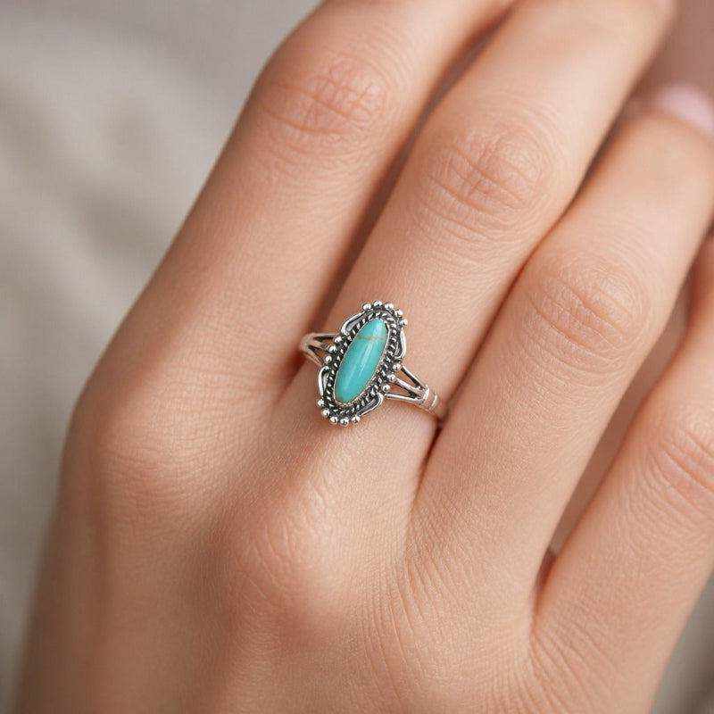 Bague Ovale en Turquoise Brillante