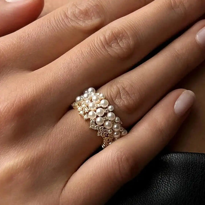 Adjustable Vintage Pearl and Zirconia Ring