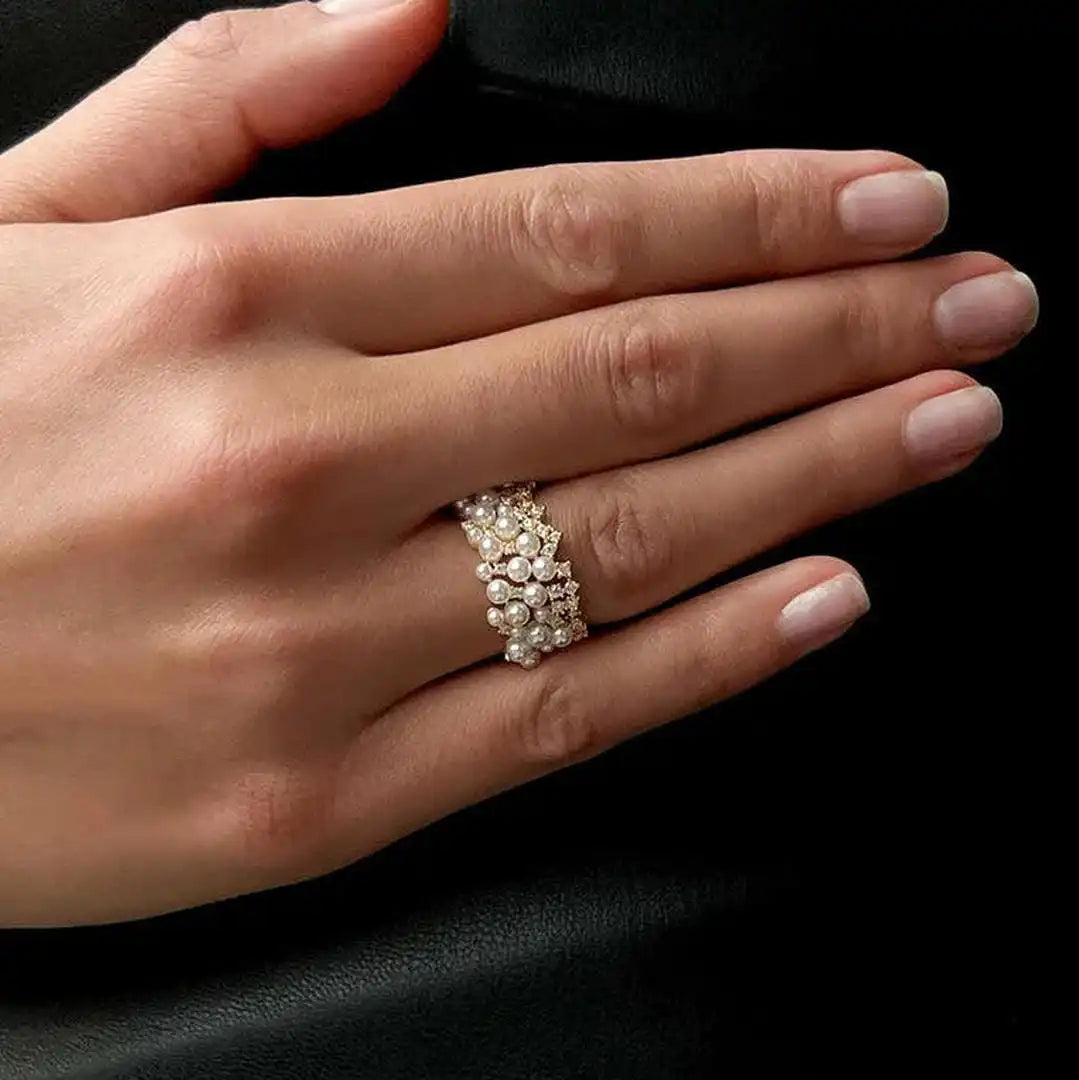 Bague Vintage Ajustable en Perles et Zirconium
