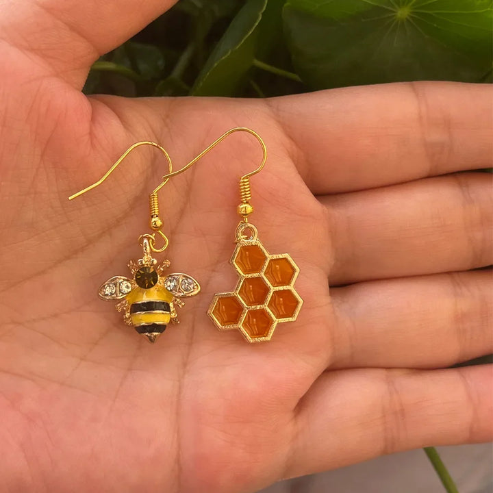 Golden Bee &amp; Honeycomb Crystal Earrings