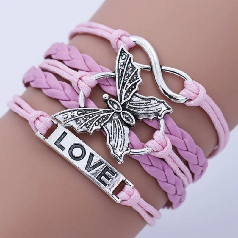 Bracelet en Cuir Vintage Papillon Amour