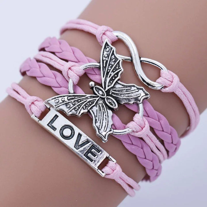 Bracelet en Cuir Vintage Papillon Amour