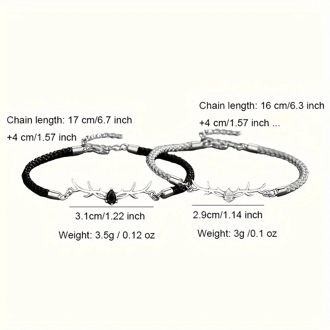 Bracelet en Bois de Cerf en Forme de Cœur avec Zircon