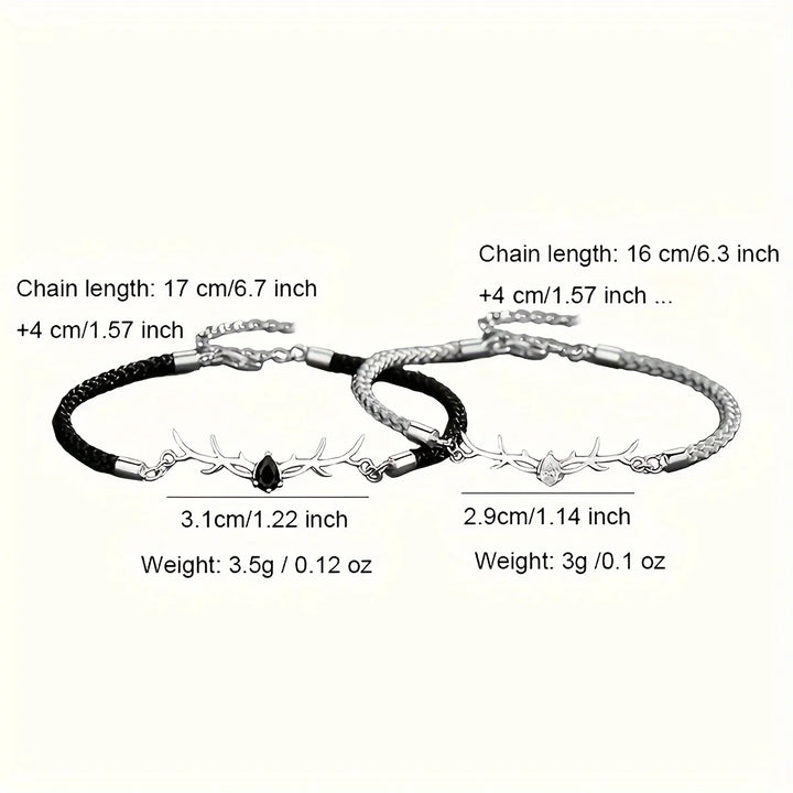Bracelet en Bois de Cerf en Forme de Cœur avec Zircon