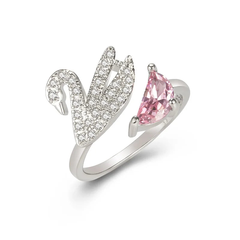 Bague Ajustable en Cristal Cygne - Or Rose