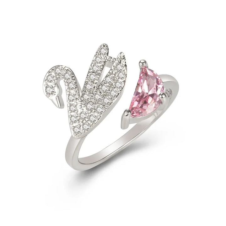 Bague Ajustable en Cristal Cygne - Or Rose
