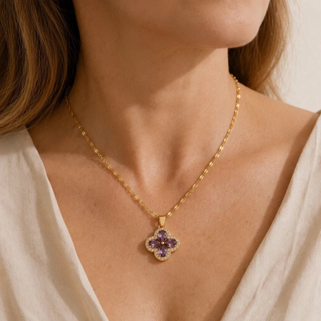 Collier Pendentif Améthyste Trèfle Royal