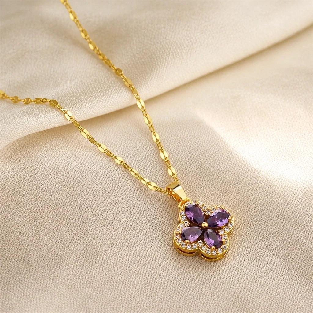 Collier Pendentif Améthyste Trèfle Royal