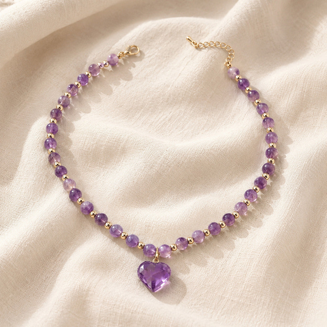Collier Pendentif Cœur en Améthyste Majestueuse