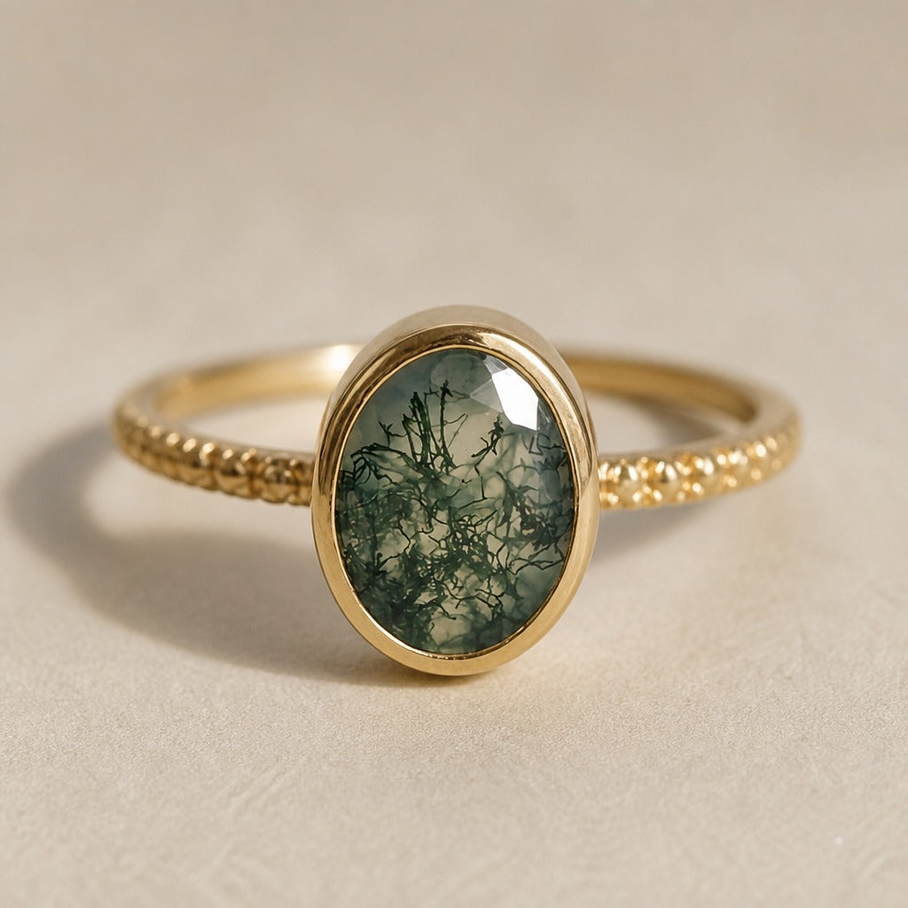 Bague Solitaire en Agate Mousse