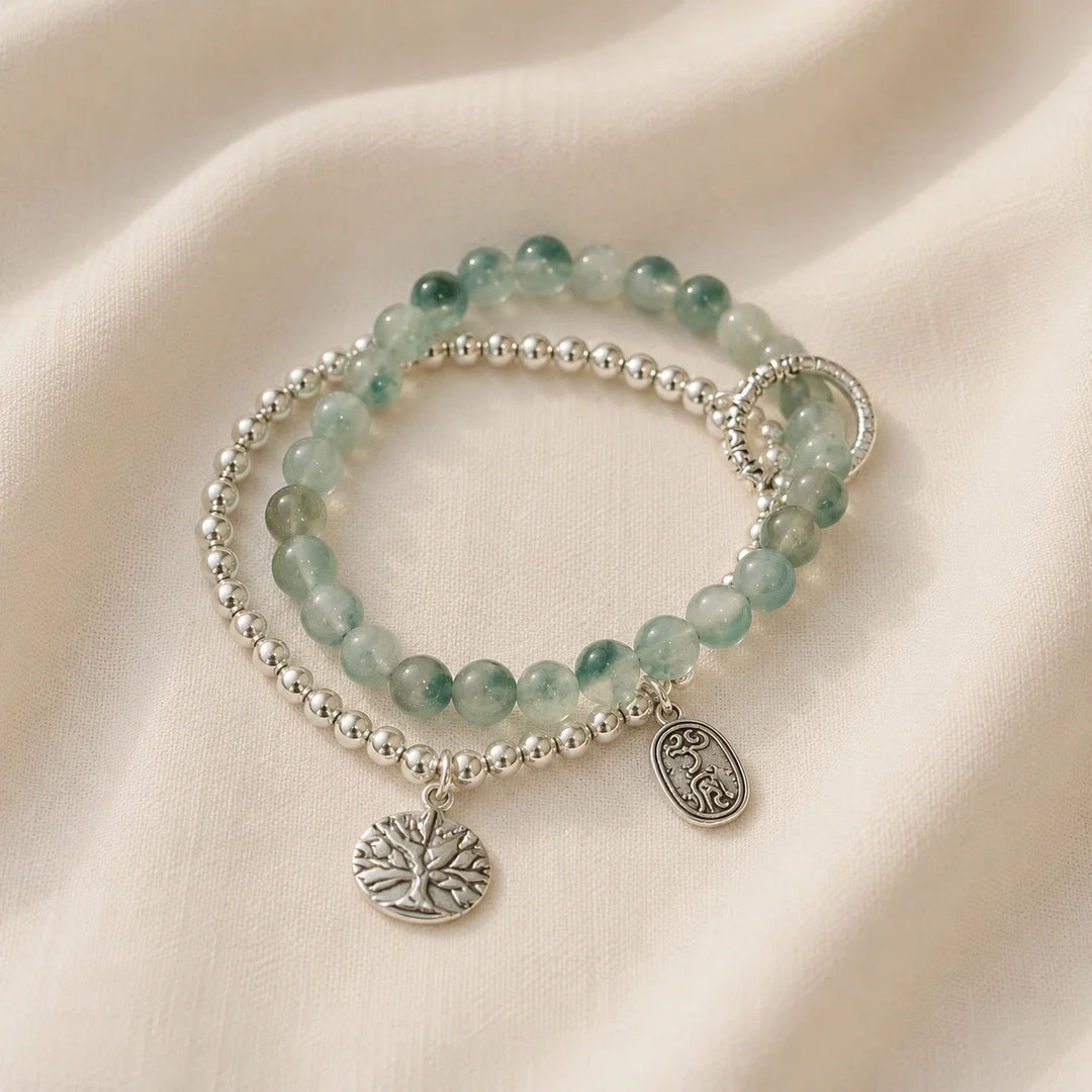 Bracelet Boho à Double Couche en Jade de Mousse