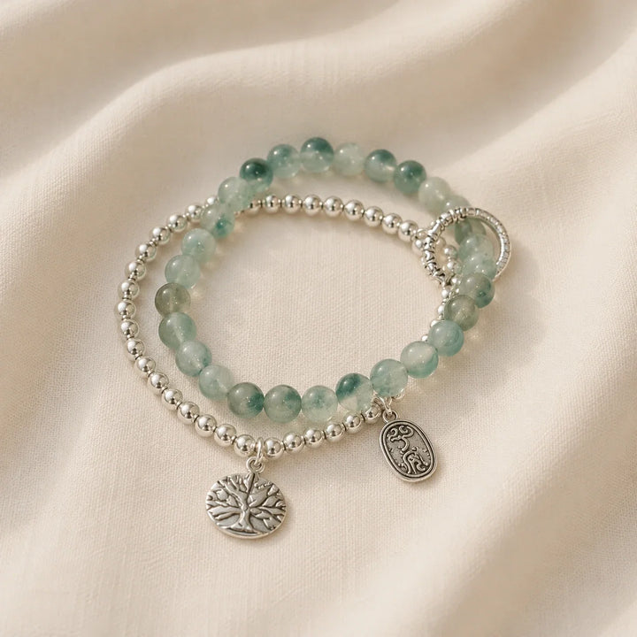 Bracelet Boho à Double Couche en Jade de Mousse