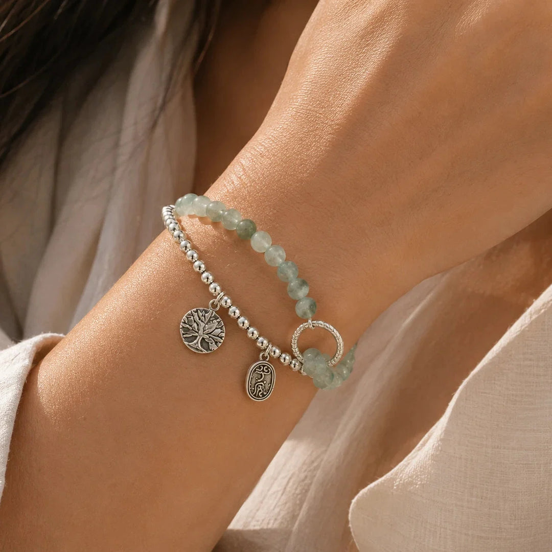 Bracelet Boho à Double Couche en Jade de Mousse