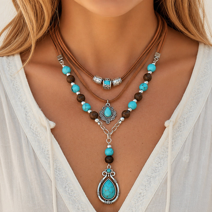 Collier Pendentif Multi-Couches en Turquoise