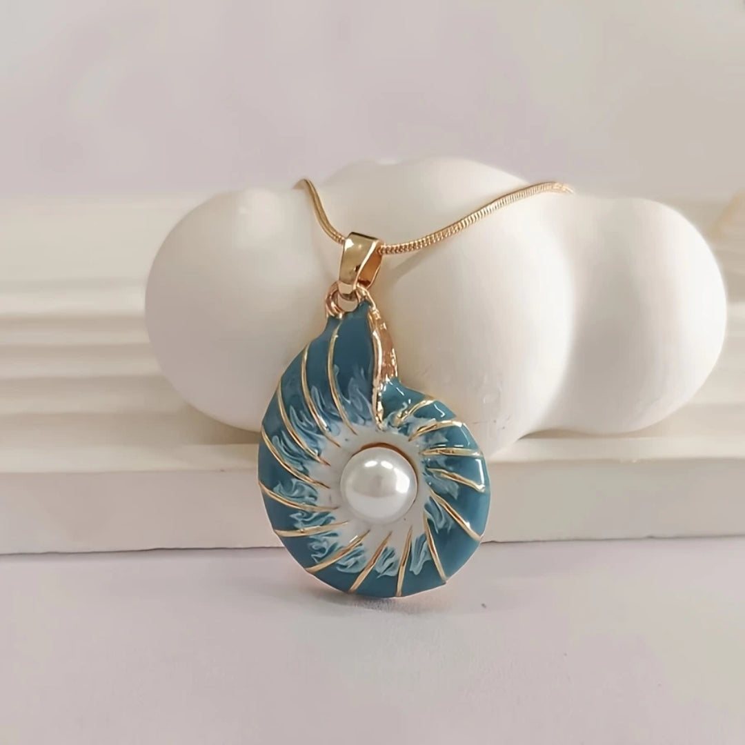 Collier en Coquillage Bleu Pailleté