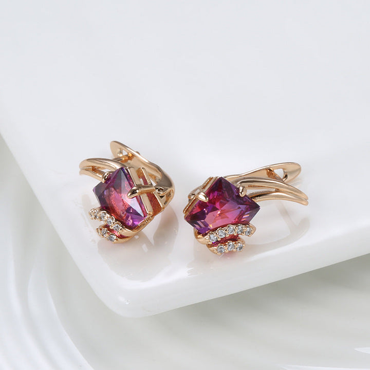 Crimson Square Crystal Earrings | Rose Gold