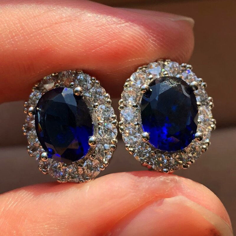 Oval White Sapphire Earrings | White Gold