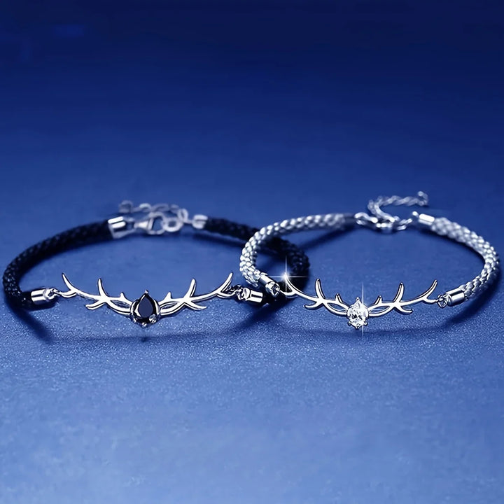 Bracelet en Bois de Cerf en Forme de Cœur avec Zircon