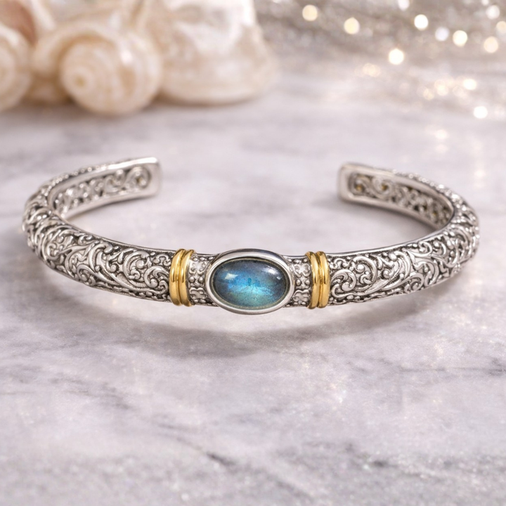 Bracelet Ouvert en Argent Vintage avec Zirconia