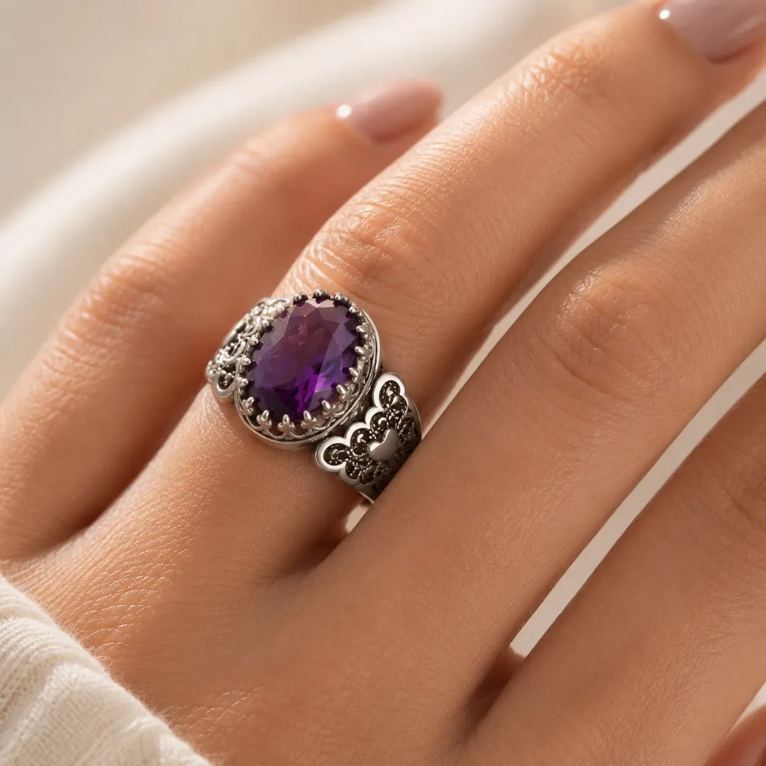 Bague Ornate en Zirconium Ovale