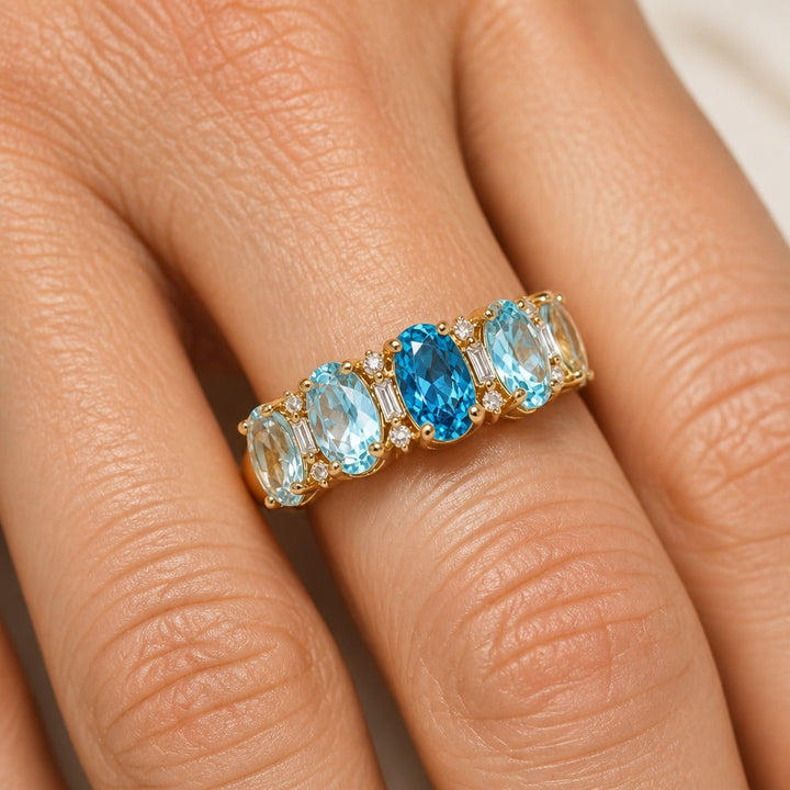 Bague en Acier Inoxydable avec Accent Oval Alterné