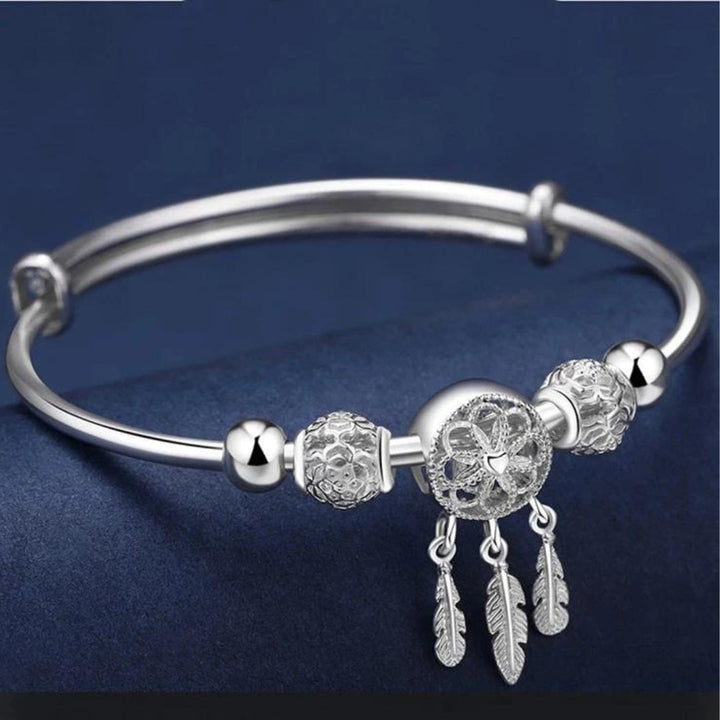 Bracelet Ajustable en Argent Sterling 925 avec Charms en Forme de Trèfle à Trois Feuilles