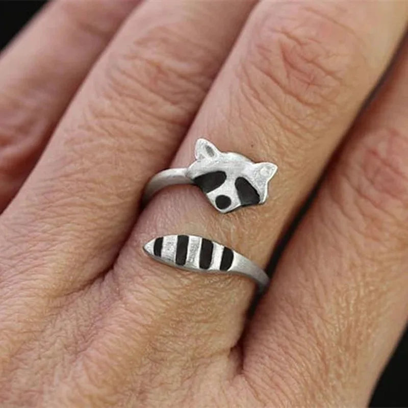 Bague Vintage Raton Laveur en Argent Ajustable
