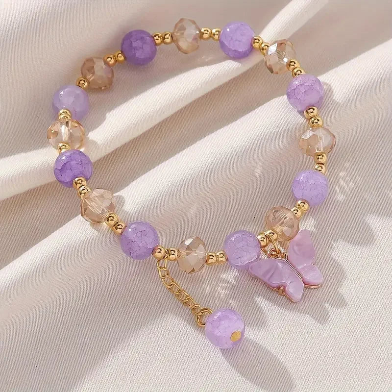 Bracelet Élastique en Perles avec un Magnifique Papillon