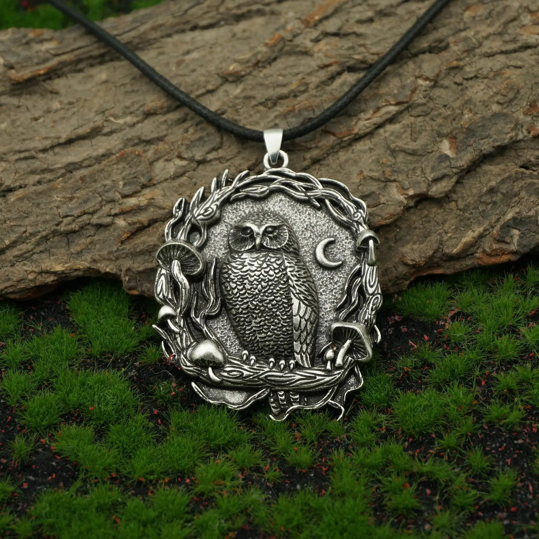 Pendentif Collier Hibou Mystique Champignon Lune