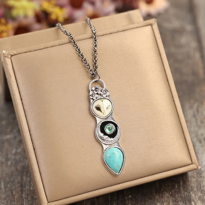 Collier Bar Hibou Turquoise Sagesse