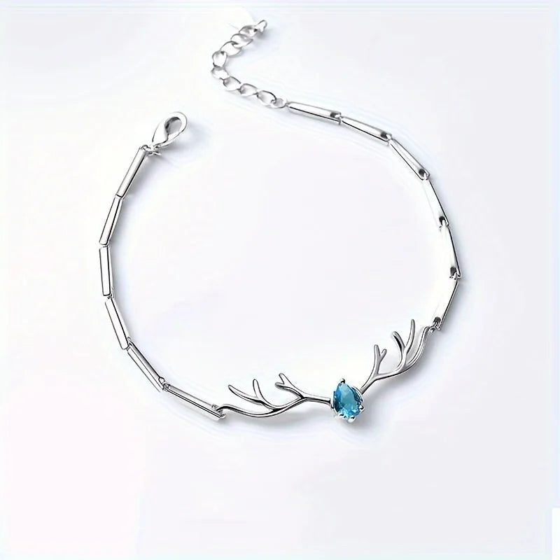 Bracelet en Bois de Cerf en Forme de Cœur avec Zircon