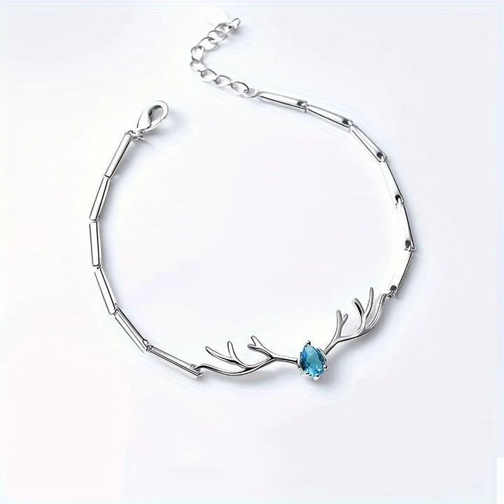 Bracelet en Bois de Cerf en Forme de Cœur avec Zircon
