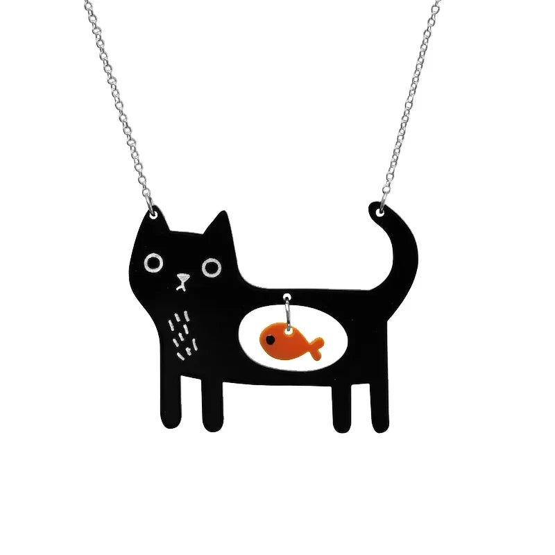 Pendentif en acrylique Chat et Poisson Fantaisie