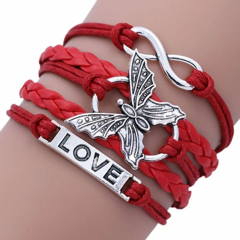 Bracelet en Cuir Vintage Papillon Amour