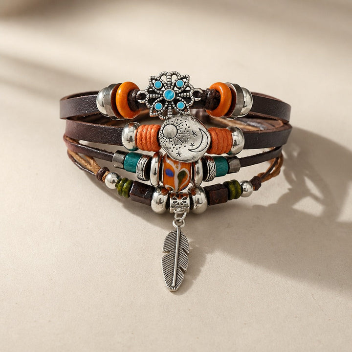 Bracelet Bohème en Cuir Stratifié Rétro
