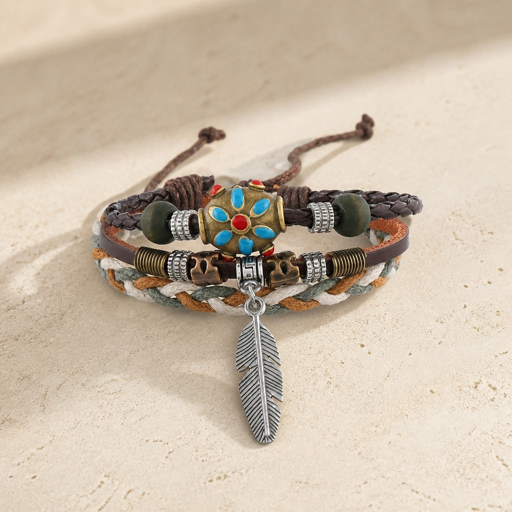 Bracelet Bohème en Cuir Stratifié Rétro