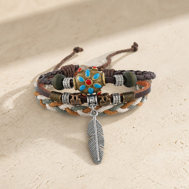Bracelet Bohème en Cuir Stratifié Rétro