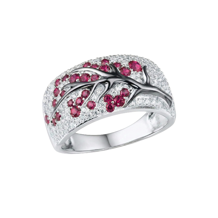 Ruby Flower Tree Ring | White Gold