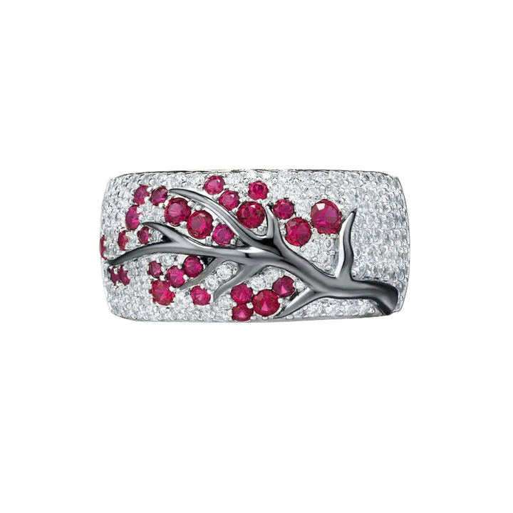 Ruby Flower Tree Ring | White Gold