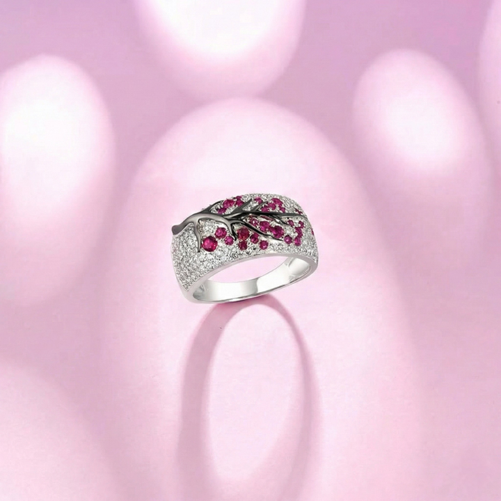 Ruby Flower Tree Ring | White Gold