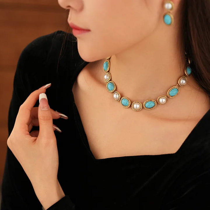Ensemble Déclaration en Or Antique avec Turquoise et Perle