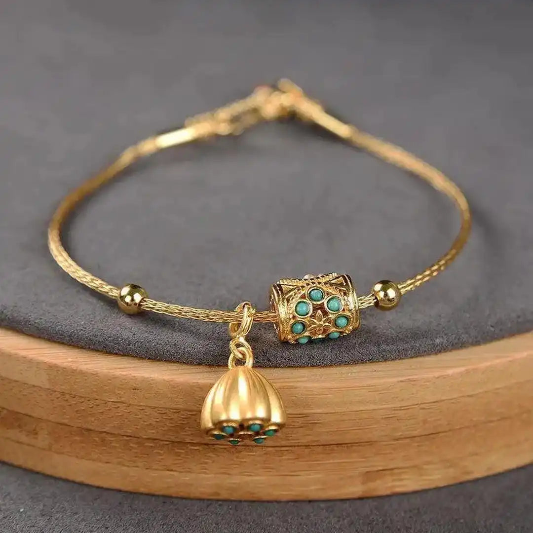 Bracelet en Or Antique avec Lotus Turquoise