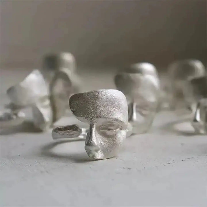 Bague en Argent Ajustable avec Visage Abstrait