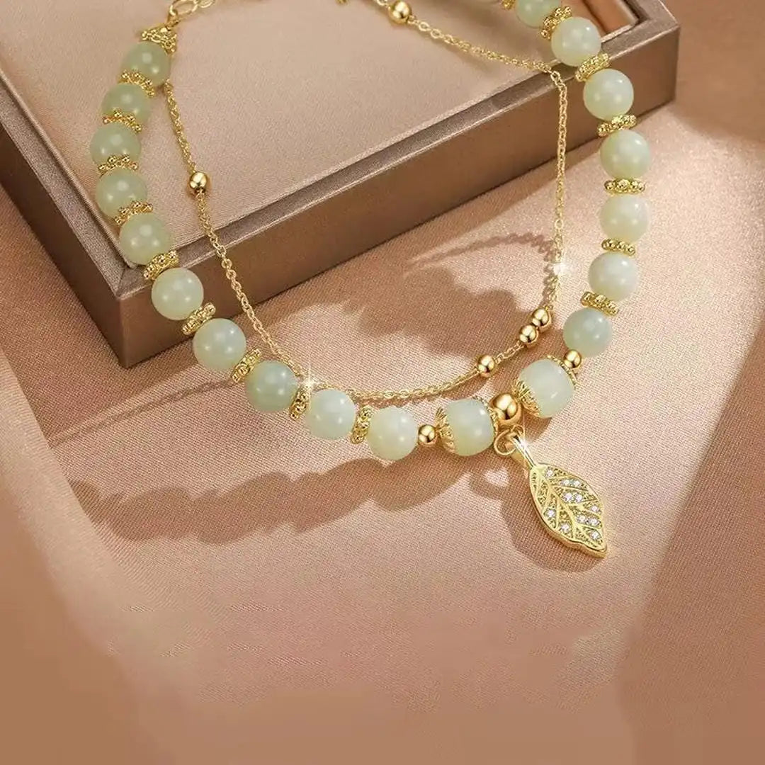 Bracelet Élégant en Jade Vert Doré