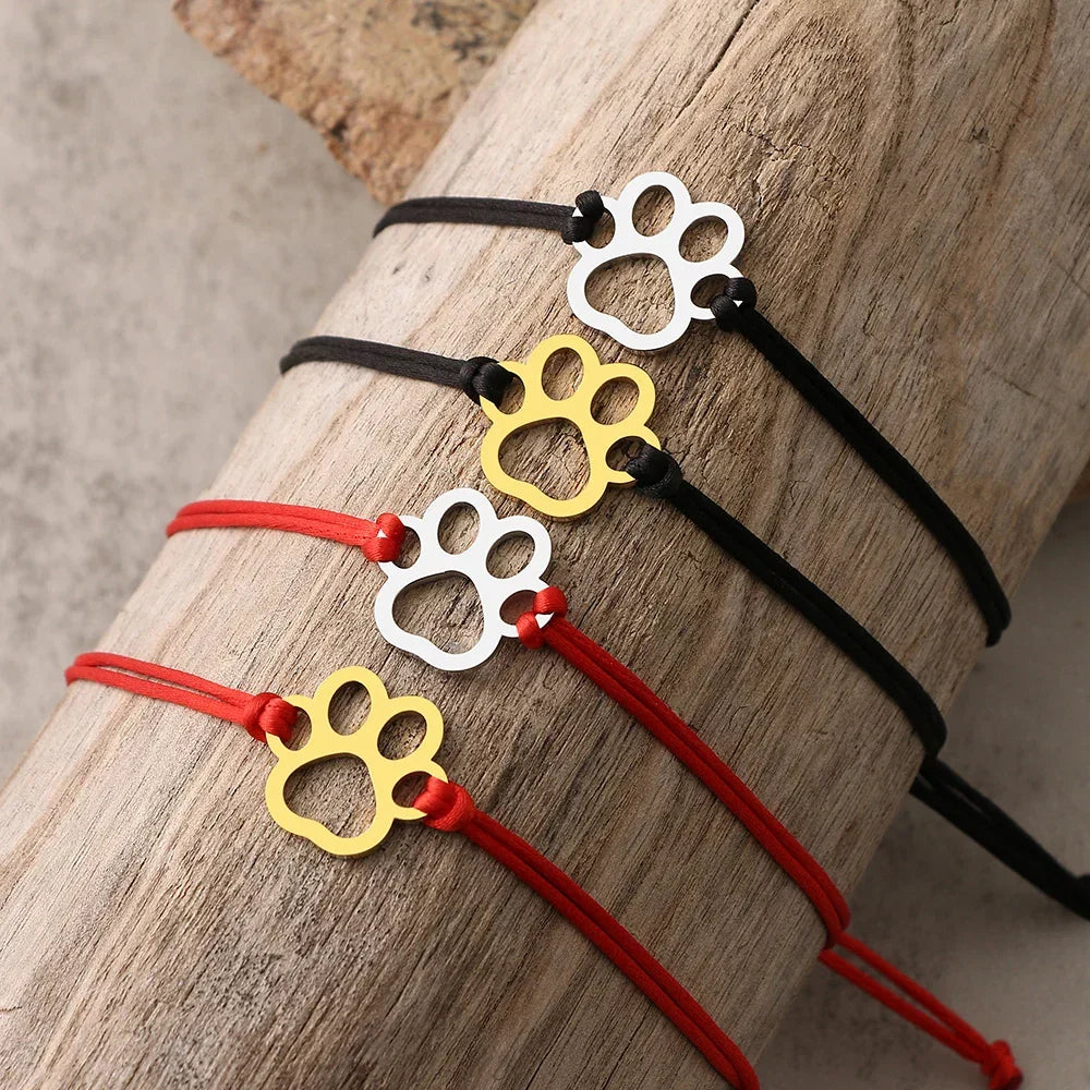Bracelet en Corde avec Empreinte de Patte – Design Noir et Rouge Réglable
