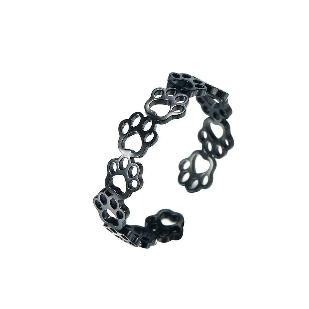 Bague Ajustable en Empreinte de Patte – En Acier Inoxydable
